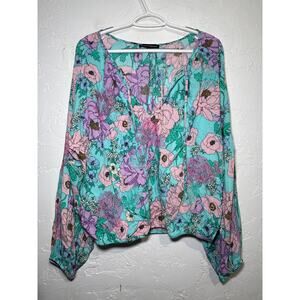 Boston Properfloral flowy blouse womens medium boho prairie peasant‎ bohemian